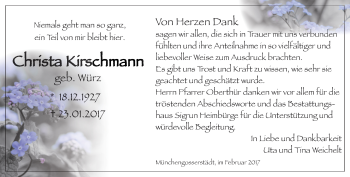 Traueranzeige von Christa Kirschmann von Thüringer Allgemeine, Thüringische Landeszeitung