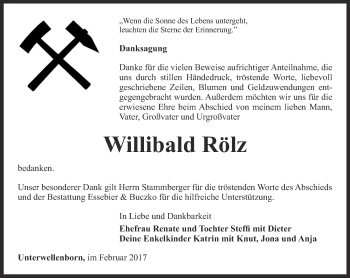 Traueranzeige von Willibald Rölz von Ostthüringer Zeitung