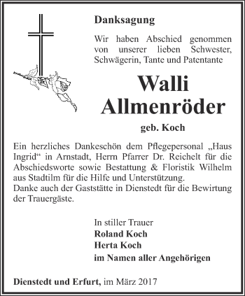 Traueranzeige von Walli Allmenröder von Thüringer Allgemeine