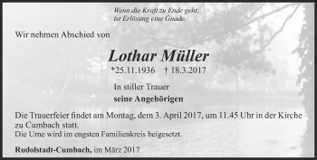 Traueranzeige von Lothar Müller von Ostthüringer Zeitung