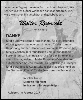 Traueranzeige von Walter Ruprecht von Thüringer Allgemeine