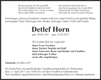 Traueranzeige von detlef Horn von Thüringer Allgemeine