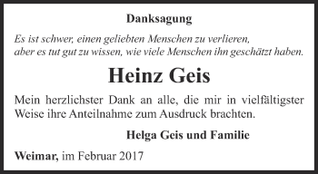 Traueranzeige von Heinz Geis von Thüringer Allgemeine, Thüringische Landeszeitung