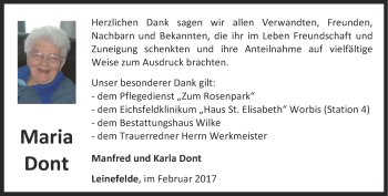 Traueranzeige von Maria Dont von Thüringer Allgemeine