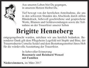 Traueranzeige von Brigitte Henneberg von Thüringer Allgemeine, Thüringische Landeszeitung