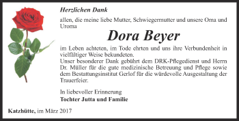 Traueranzeige von Dora Beyer von Ostthüringer Zeitung