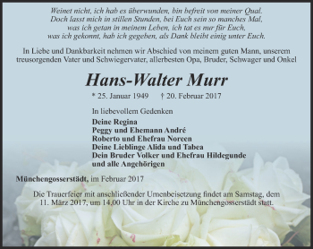 Traueranzeige von Hans-Walther Murr von Thüringer Allgemeine, Thüringische Landeszeitung