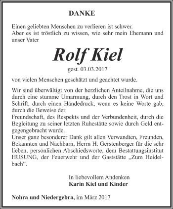 Traueranzeige von Rolf Kiel von Thüringer Allgemeine