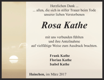 Traueranzeige von Rosa Kathe von Ostthüringer Zeitung