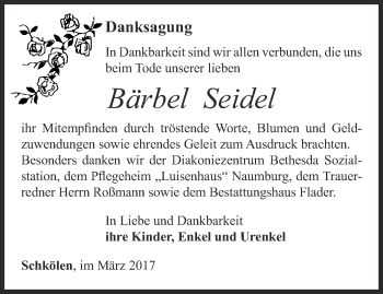 Traueranzeige von Bärbel Seidel von Ostthüringer Zeitung