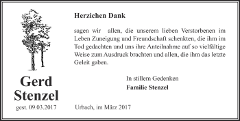 Traueranzeige von Gerd Stenzel von Thüringer Allgemeine