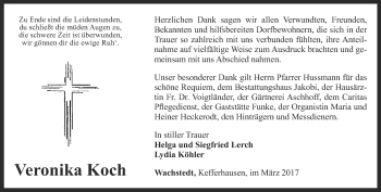 Traueranzeige von Veronika Koch von Thüringer Allgemeine