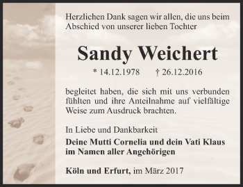 Traueranzeige von Sandy Weichert von Thüringer Allgemeine, Thüringische Landeszeitung