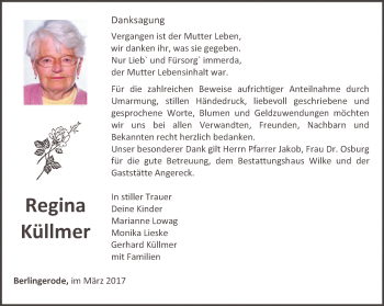 Traueranzeige von Regina Küllmer von Thüringer Allgemeine