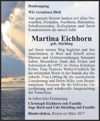 Traueranzeige von Martina Eichhorn von Thüringer Allgemeine, Thüringische Landeszeitung