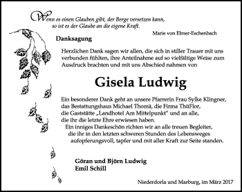 Traueranzeige von Gisela Ludwig von Thüringer Allgemeine, Thüringische Landeszeitung
