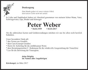 Traueranzeige von Peter Weber von Thüringer Allgemeine