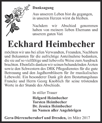 Traueranzeige von Eckhard Heimbecher von Ostthüringer Zeitung