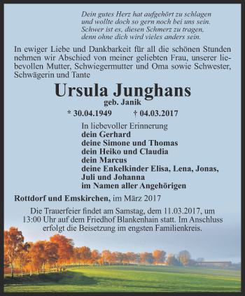 Traueranzeige von Ursula Junghans von Thüringer Allgemeine, Thüringische Landeszeitung