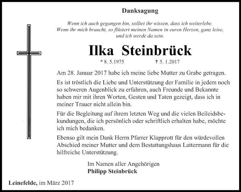  Traueranzeige für Ilka Steinbrück vom 02.03.2017 aus Thüringer Allgemeine