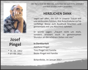 Traueranzeige von Josef Pingel von Thüringer Allgemeine