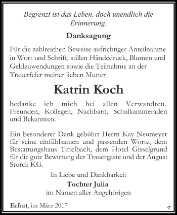 Traueranzeige von Katrin Koch von Thüringer Allgemeine