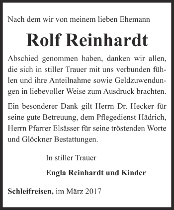 Traueranzeige von Rolf Reinhardt von Ostthüringer Zeitung