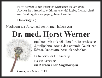 Traueranzeige von Horst Werner von Ostthüringer Zeitung