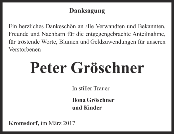 Traueranzeige von Peter Gröschner von Thüringer Allgemeine, Thüringische Landeszeitung