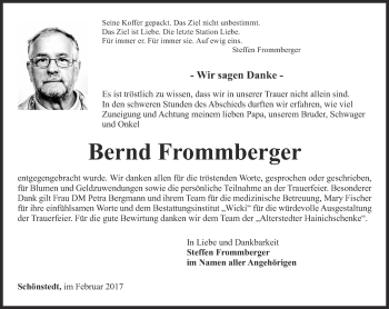 Traueranzeige von Bernd Frommberger von Thüringer Allgemeine, Thüringische Landeszeitung