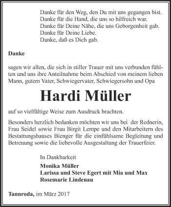 Traueranzeige von Hardi Müller von Thüringer Allgemeine, Thüringische Landeszeitung