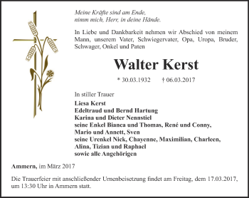 Traueranzeige von Walter Kerst von Thüringer Allgemeine, Thüringische Landeszeitung
