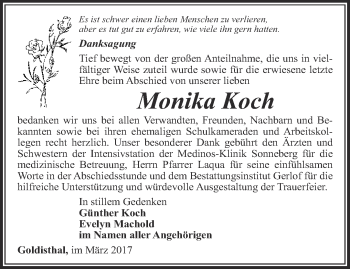 Traueranzeige von Monika Koch von Ostthüringer Zeitung
