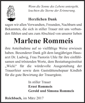 Traueranzeige von Marlene Rommeis von Thüringer Allgemeine, Thüringische Landeszeitung