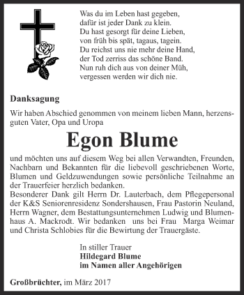 Traueranzeige von Egon Blume von Thüringer Allgemeine