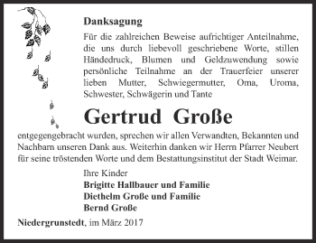 Traueranzeige von Gertrud Große von Thüringer Allgemeine, Thüringische Landeszeitung