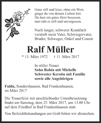 Traueranzeige von Ralf Müller von Thüringer Allgemeine