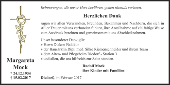 Traueranzeige von Margareta Mock von Thüringer Allgemeine, Thüringische Landeszeitung