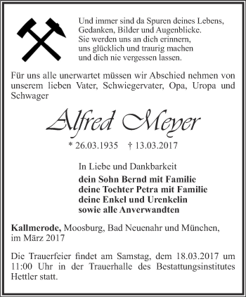 Traueranzeige von Alfred Meyer von Thüringer Allgemeine