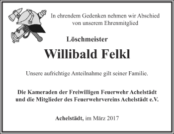 Traueranzeige von Willibald Felkl von Thüringer Allgemeine