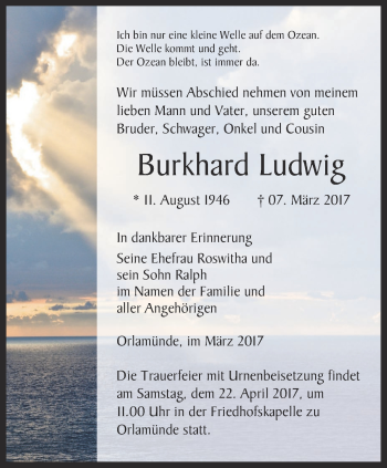 Traueranzeige von Burkhard Ludwig von Ostthüringer Zeitung, Thüringische Landeszeitung