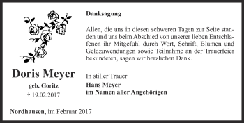 Traueranzeige von Doris Meyer von Thüringer Allgemeine