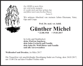 Traueranzeige von Günther Michel von Ostthüringer Zeitung