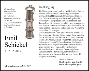 Traueranzeige von Emil Schickel von Thüringer Allgemeine