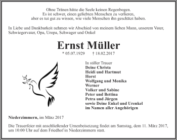 Traueranzeige von Ernst Müller von Thüringer Allgemeine, Thüringische Landeszeitung