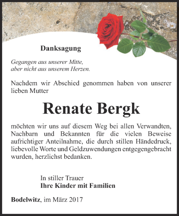 Traueranzeige von Renate Bergk von Ostthüringer Zeitung