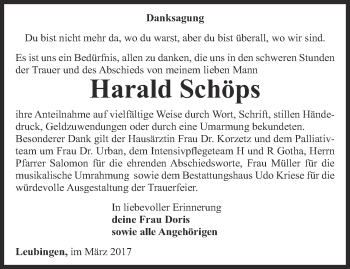 Traueranzeige von Harald Schöps von Thüringer Allgemeine