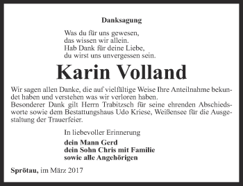 Traueranzeige von Karin Volland von Thüringer Allgemeine