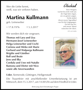 Traueranzeige von Martina Kullmann von Thüringer Allgemeine