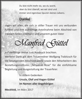 Traueranzeige von Manfred Güttel von Thüringer Allgemeine, Thüringische Landeszeitung